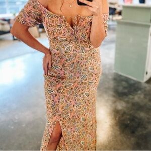 Patrons of Peace Floral Boho Maxi Dress Empire Waist Puff Sleeve Women’s M